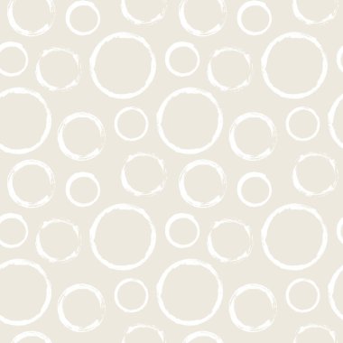 Kusursuz desenli grunge daireleri. El çizimi yuvarlak şekiller arka plan. Bej beyaz fırça darbesi dokusu. Geometrik grafik tasarım elemanı. Albüm duvar kâğıdı. Vektör illüstrasyonu