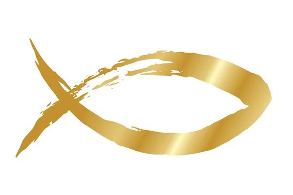 Símbolo Peixe Dourado Pintado Mão Com Pincel Tinta Emblema Religioso — Vetor de Stock