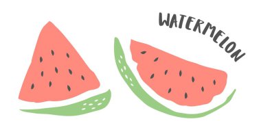 Beyaz arka planda mürekkep fırçasıyla boyanmış karpuz parçaları. Vektör illüstrasyonu