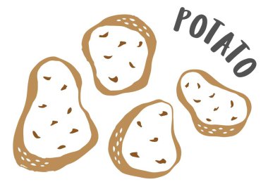 Beyaz arka planda mürekkep fırçasıyla boyanmış patatesler. Vektör illüstrasyonu