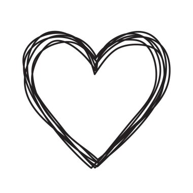 Kalp şeklinde karmaşık, dağınık, ince çizgili, ayracı şekilli bir el. Beyaz arka planda izole edilmiş. Vektör illüstrasyonu