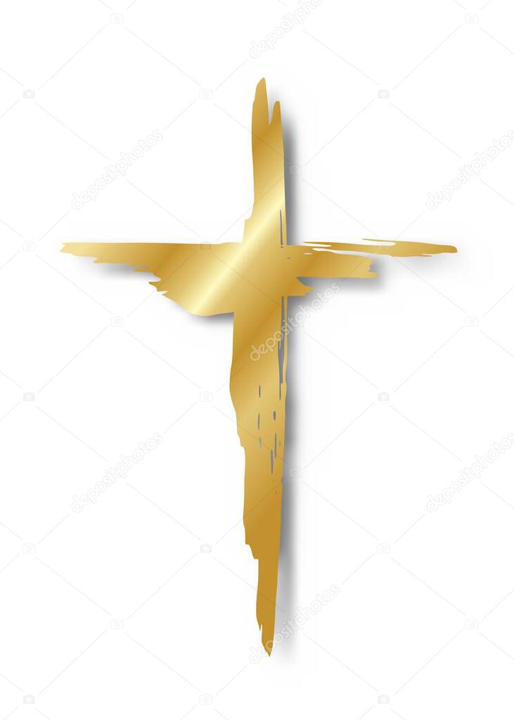 Handdrawn christian cross symbol, hand painted with ink brush. Vector illustration