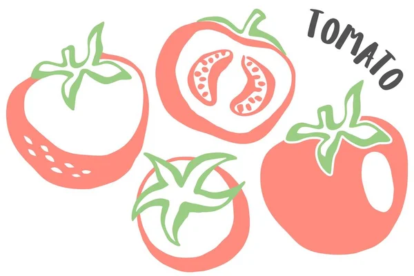 Set Von Tomaten Zeichnung Von Hand Bemalt Mit Tuschpinsel Isoliert — Stockvektor