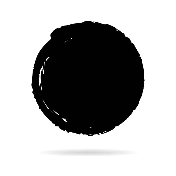 Handmålad Grunge Cirkel Svart Rund Klump Hand Ritad Med Bläckborste — Stock vektor