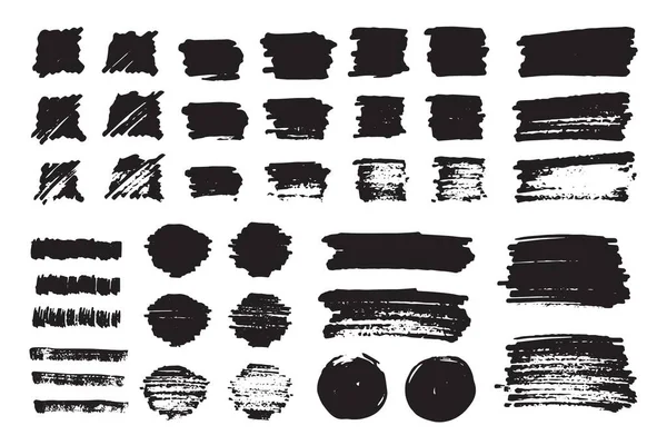 Set of brush strokes hand painted with black ink — Stock Vector