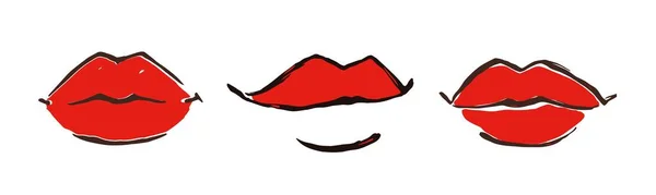 Banner de labios rojos dibujado a mano con pincel de tinta — Archivo Imágenes Vectoriales