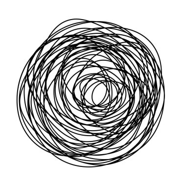 Beyaz arka planda izole edilmiş ince çizgili yuvarlak çizgili el çizimi. Vektör illüstrasyonu