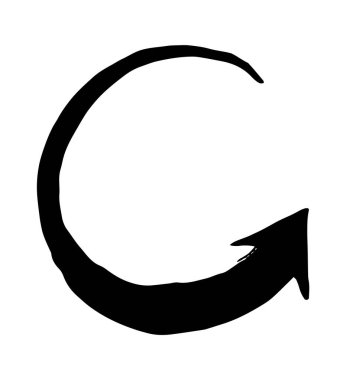 Mürekkep oklu, kıvrımlı, beyaz arka planda izole bir şekilde fırçayla boyanmış bir sembol. Vektör illüstrasyonu