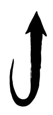 Mürekkep oklu, kıvrımlı, beyaz arka planda izole bir şekilde fırçayla boyanmış bir sembol. Vektör illüstrasyonu