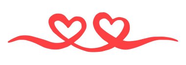 Sevgililer Günü için birbirine dolanmış iki kalp, el yapımı fırça ve mürekkeple boyanmış, beyaz arka planda izole edilmiş. Vektör illüstrasyonu.