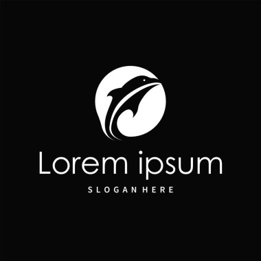 Basit tasarım açık deniz hayvanı yunusu logosu. Basit deniz yunusu konsepti çizim şablonu.