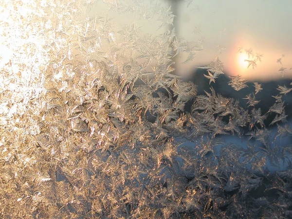 Padrão de neve em vidro, Omsk, Rússia — Fotografia de Stock