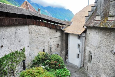 montreux de chillon castle. Cenevre Gölü, İsviçre,