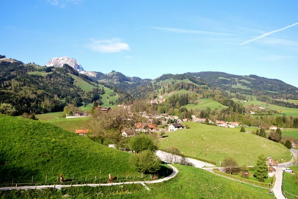 Aerial view of a swiss country village. — Stock Photo, Image