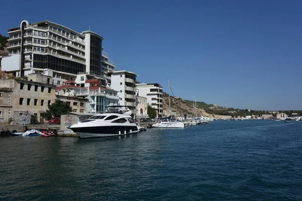 Balaklava Crimea Setembro 2020 Vista Baía Balaklava Com Barcos Iates — Fotografia de Stock