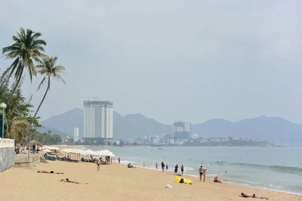 Nha Trang City Vietnam Plage Centrale Vue Sur Ville Contre — Photo