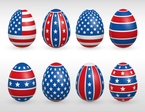 Oeufs de Pâques USA couleurs drapeaux ensemble — Image vectorielle