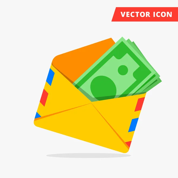 Dinero en la envolvente de post icono de vector plano — Archivo Imágenes Vectoriales
