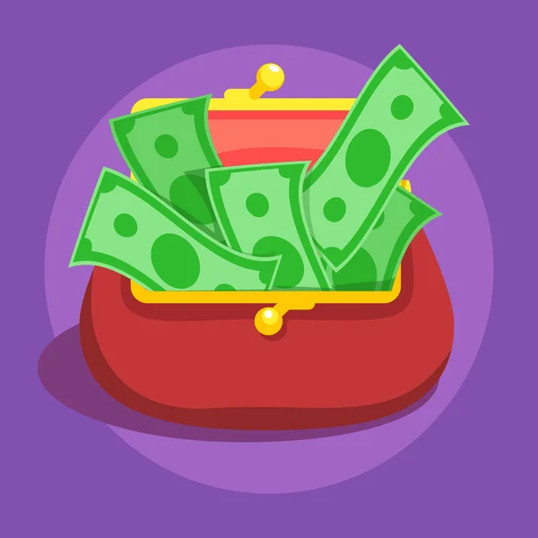 Para faturaları kırmızı retro cüzdan düz vektör