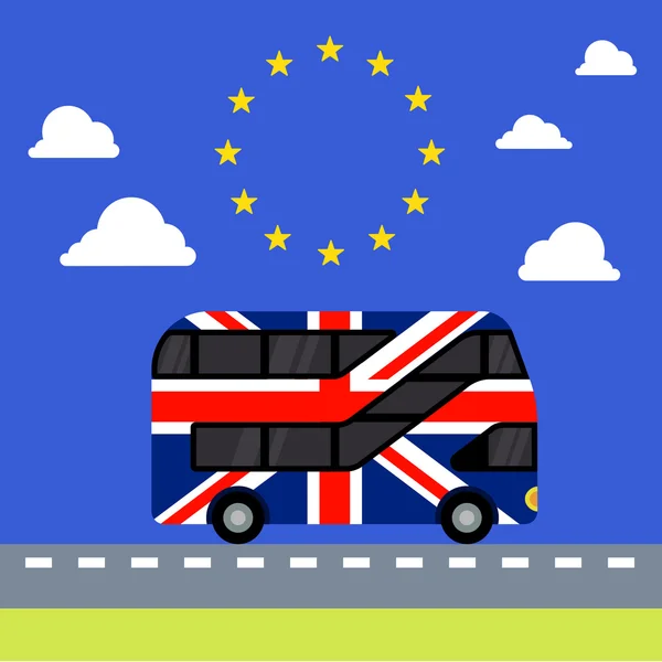 Autobús de dos pisos pintado brexit bandera del Reino Unido — Vector de stock
