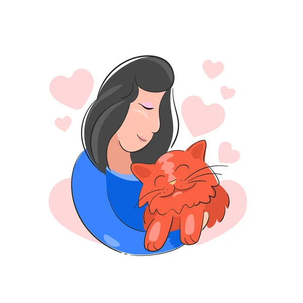 La gente abraza junto con precioso gato doméstico Vector De Stock