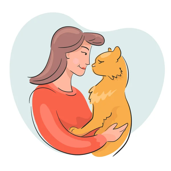 People hugs together with lovely domestic cat — Stock Vector