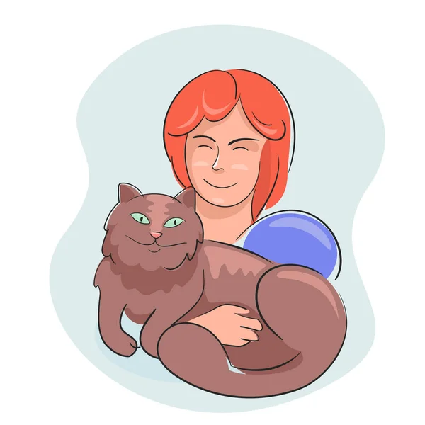 Mujer abrazos junto con precioso doméstico gato Vector De Stock