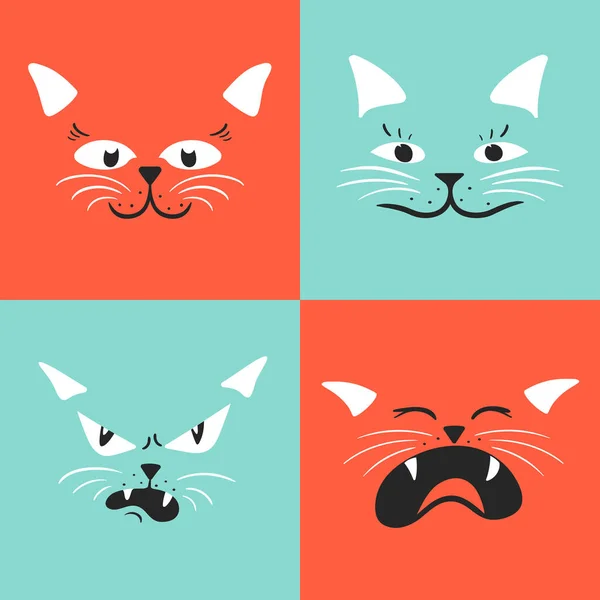 绘制向量脸猫图解向量集 免版税图库插图