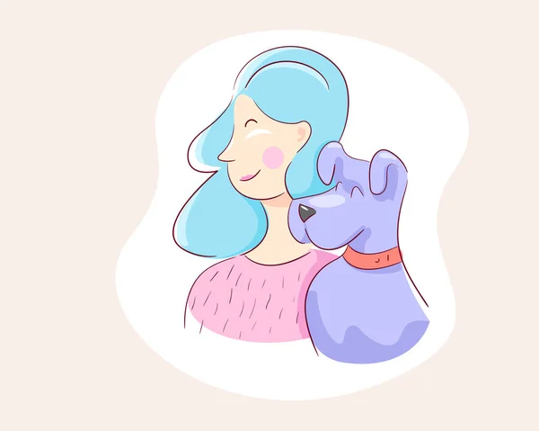 Chica bonita detrás del perro con amor Gráficos Vectoriales