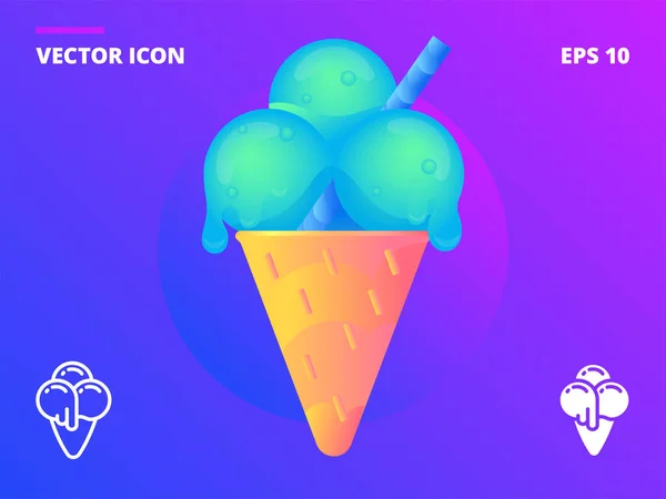 Cono de helado con tres bolas de fruta Ilustración De Stock