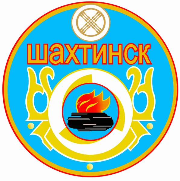 Escudo de armas de la ciudad de Shakhtinsk. Kazajstán — Foto de Stock