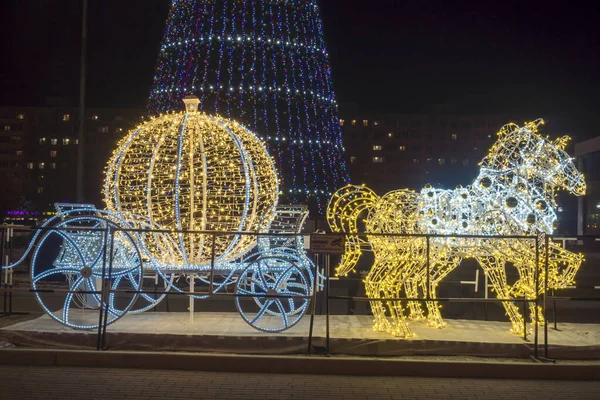 Iluminación Año Nuevo Plaza Sovetskaya Kolomna Ciudad Rusia Diciembre 2020 — Foto de Stock