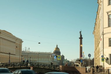 Moika nehri seti. Pevchesky Köprüsü. St. Petersburg 'da. Rusya Mart 2021 