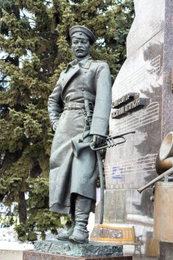 Vasily Agapkin ve Ilya Shatrov anıtı. Parça. Tambov şehri. Rusya Mart 2021 