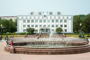 Korsakov kentsel bölgesinin yönetimi. Korsakov şehri. Sakhalin Bölgesi. Rusya Temmuz 2021 