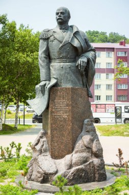 Monument to Gennady Ivanovich Nevelsky in Korsakov. Sakhalin Region Russia July 2021 