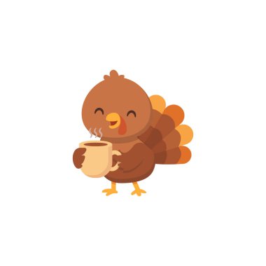 Bir fincan kahve taşıyan sevimli hindi taşıyıcısı