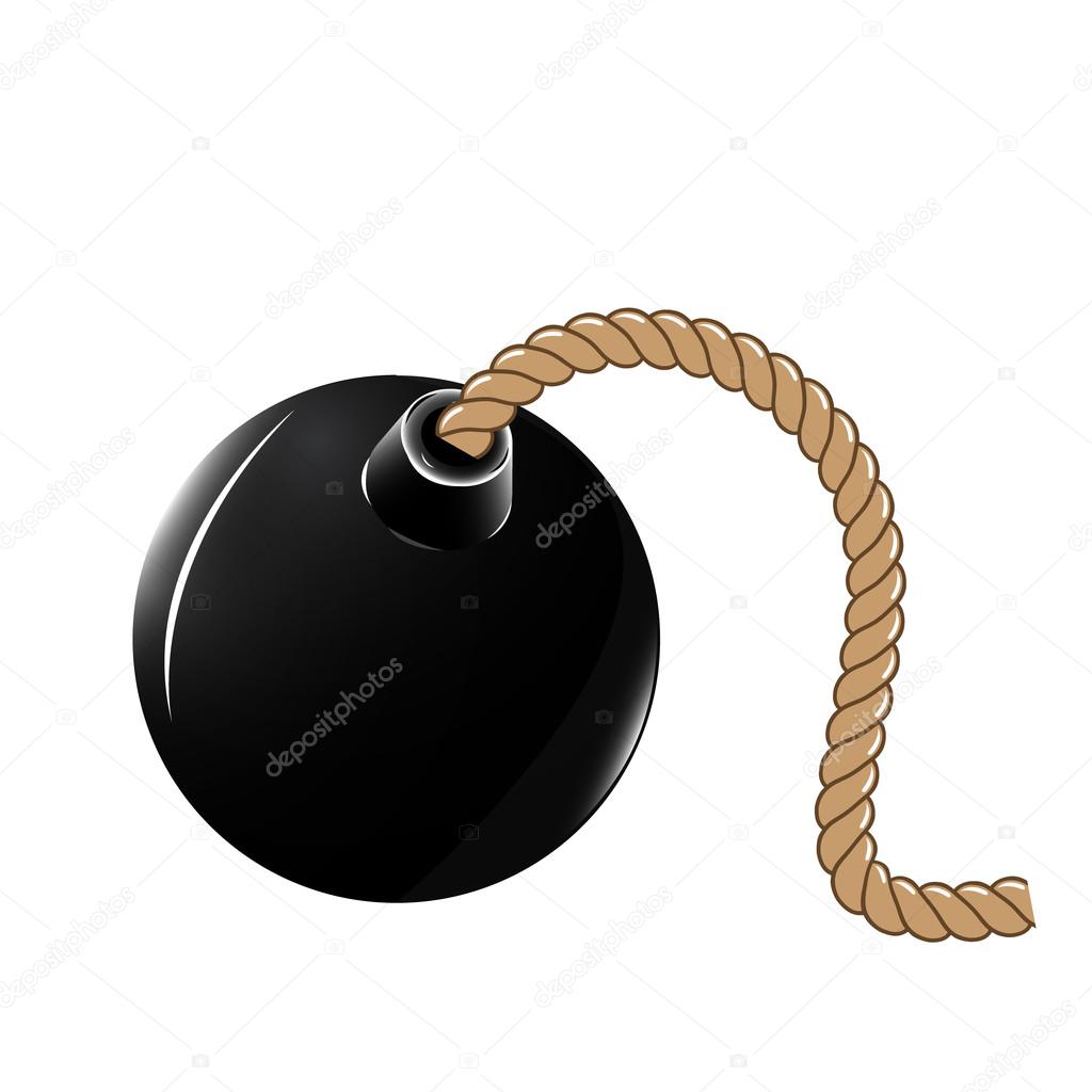 Cartoon black bomb on white background.