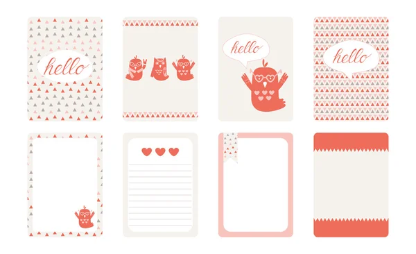 Journaling cards, notes, stickers, labels, tags with cute decorative illustrations — Stock Vector