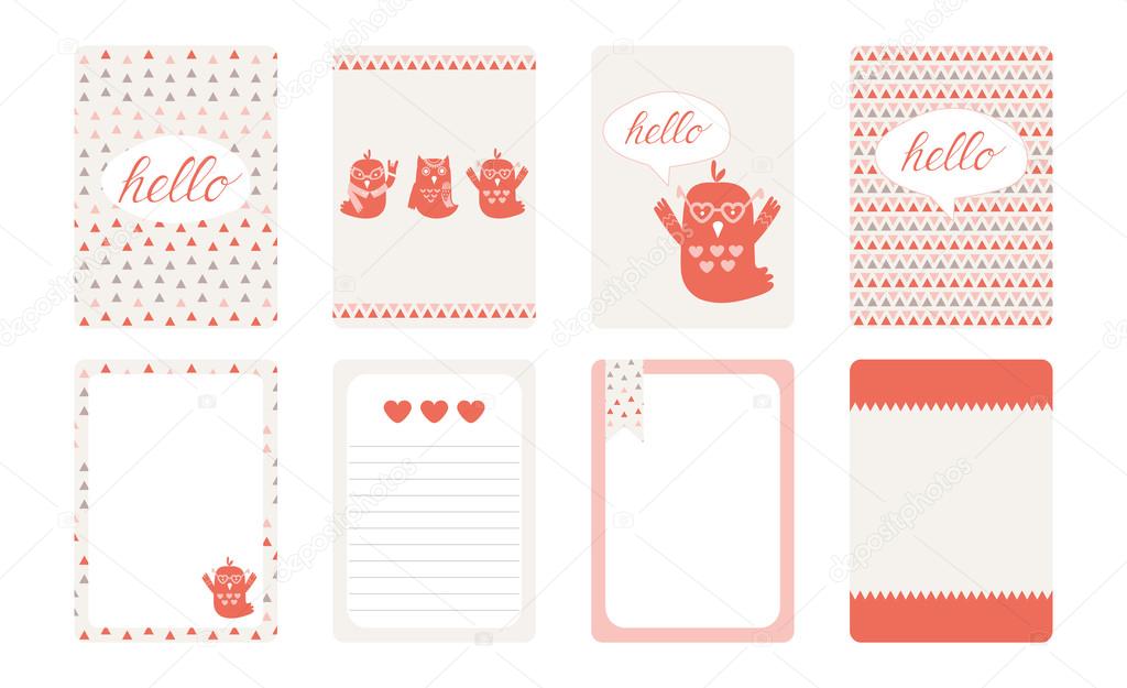 Journaling cards, notes, stickers, labels, tags with cute decorative illustrations