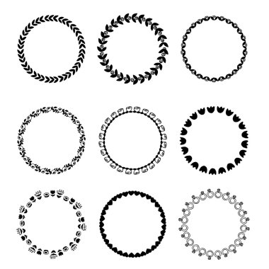 Doodle çiçekli yuvarlak siyah beyaz kenarlık çerçevesi