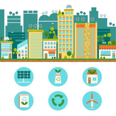 Ekoloji city ile düz tasarlamak vektör.