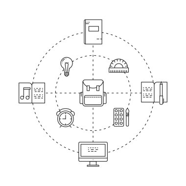 Sembolleri okul nesneleri ve üniversite öğeleri Illustration. Tasarım
