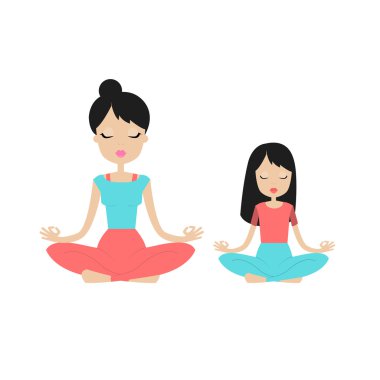 Young woman meditating with her child.