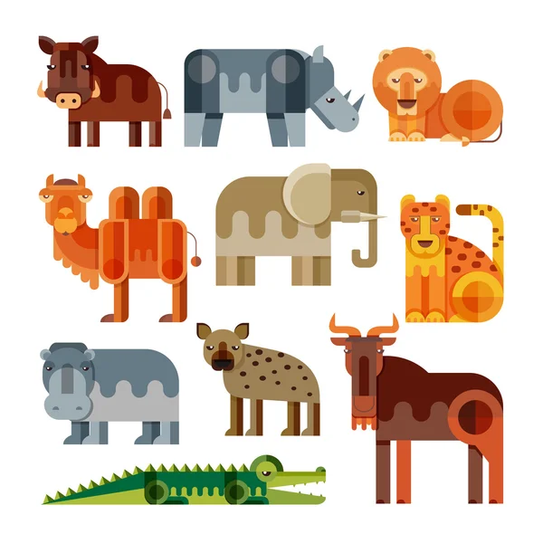 Geometric flat Africa animals. — Stock Vector