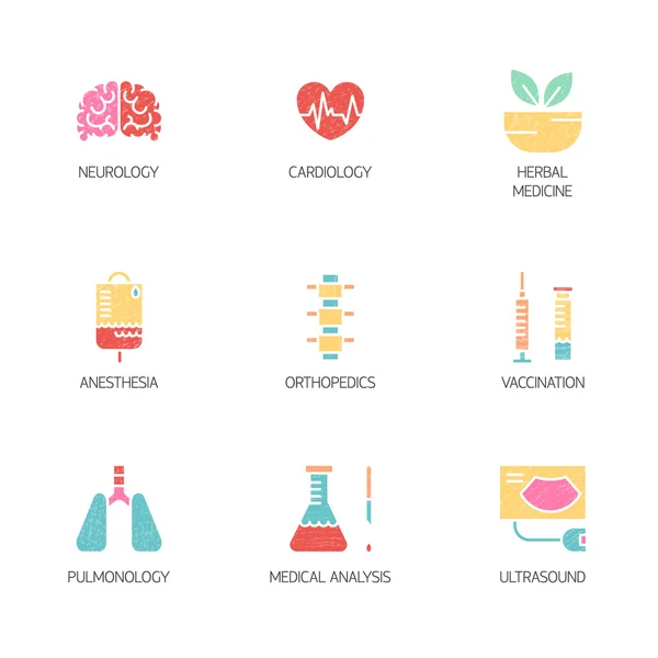 Plantilla de logotipo de estilo plano con símbolos médicos especialización — Archivo Imágenes Vectoriales