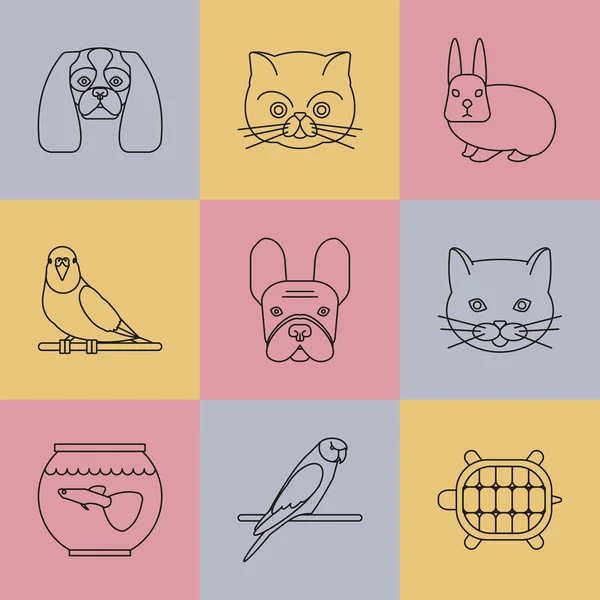 Animaux magasin icônes. Style d'icône de lignes minces . — Image vectorielle