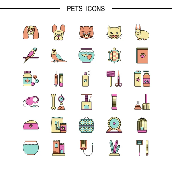 Iconos de línea plana vectorial con símbolos de tienda de mascotas . — Archivo Imágenes Vectoriales