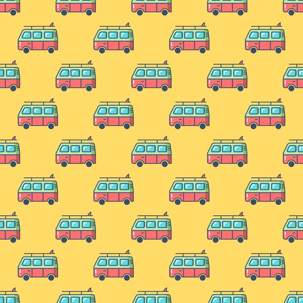 Mini Otobüs ile dikişsiz desenler. Turizm ve yaz nesneleri ve 