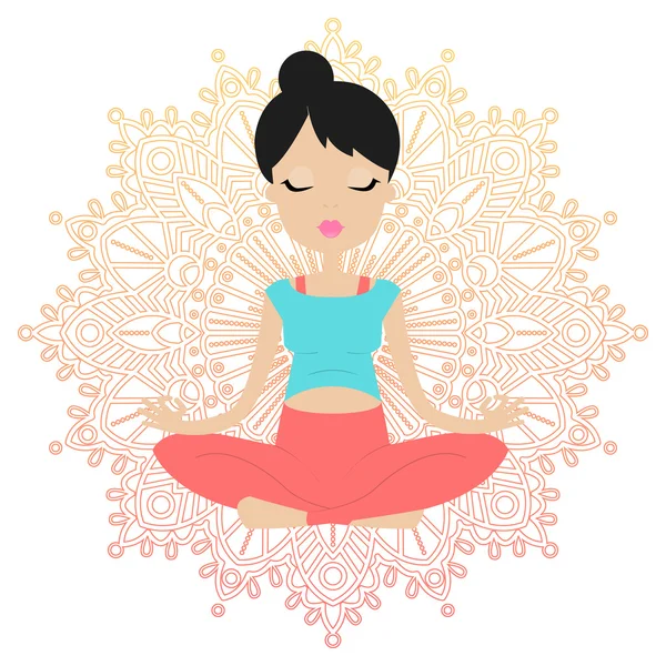 Una joven embarazada practicando yoga — Vector de stock